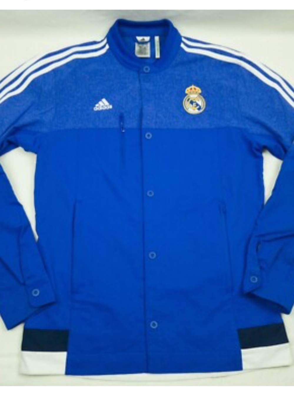 adidas Real Madrid Royal Blue Training Jacket with White Stripes